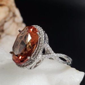 Sterling Silver 925 Ring Alexandrite Stone White Topaz Crystals Unique Classic